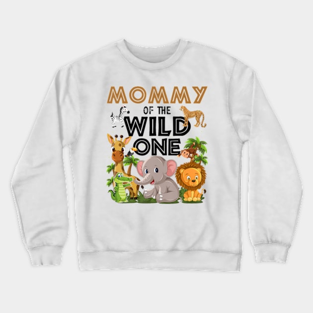 Mommy Of The Wild One Birthday 1st Jungle Family Crewneck Sweatshirt by Eduardo